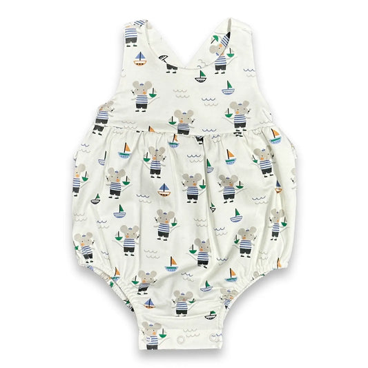 Sailor Mouse Cross Strap Ruffle Baby Romper+Sunhat (Organic)