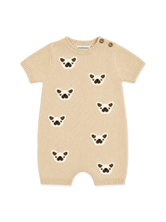 Frenchie Dog Jacquard Knit Baby Romper (Organic Cotton)