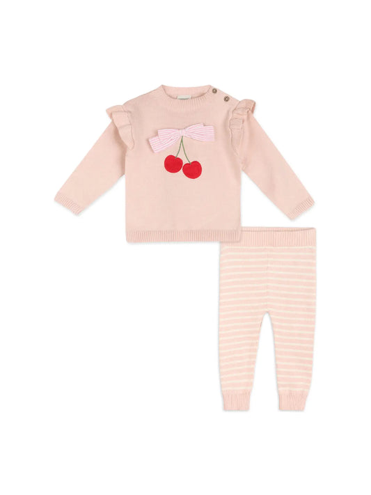 Cherry Bow Baby Pullover & Stripe Pants