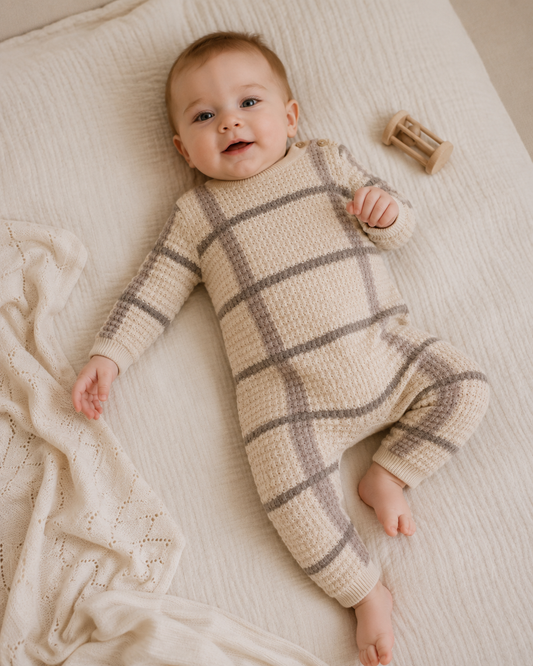 Viverano Organics - Ashton Textured Check Knit Baby Jumpsuit (Organic Cotton)