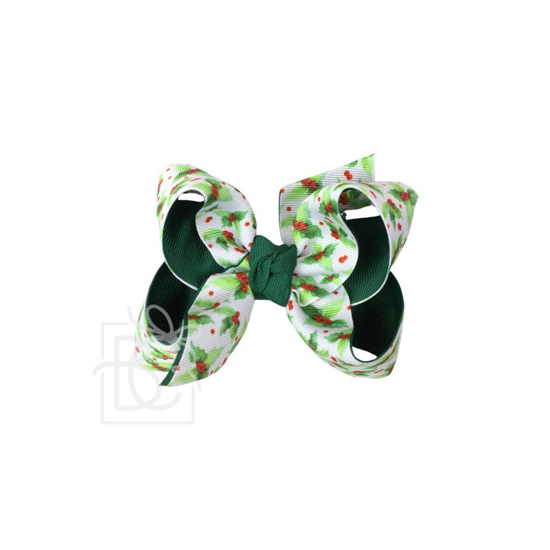 Layered Holly Print Bow on Alligator Clip