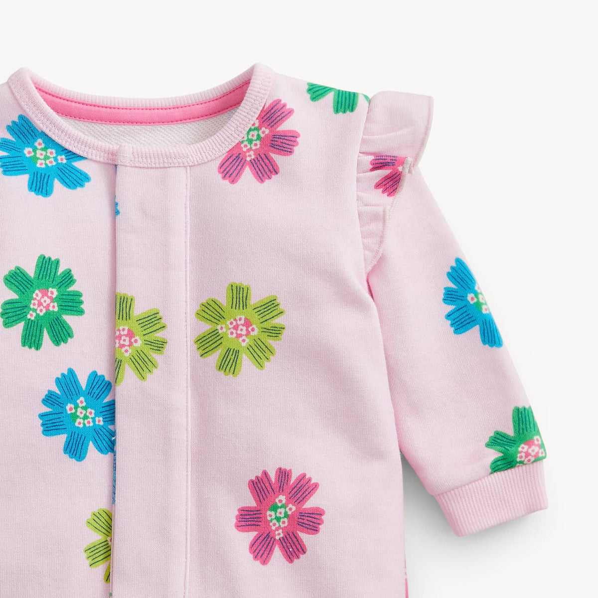 PINK FLORAL FRENCH TERRY GIRLS ROMPER