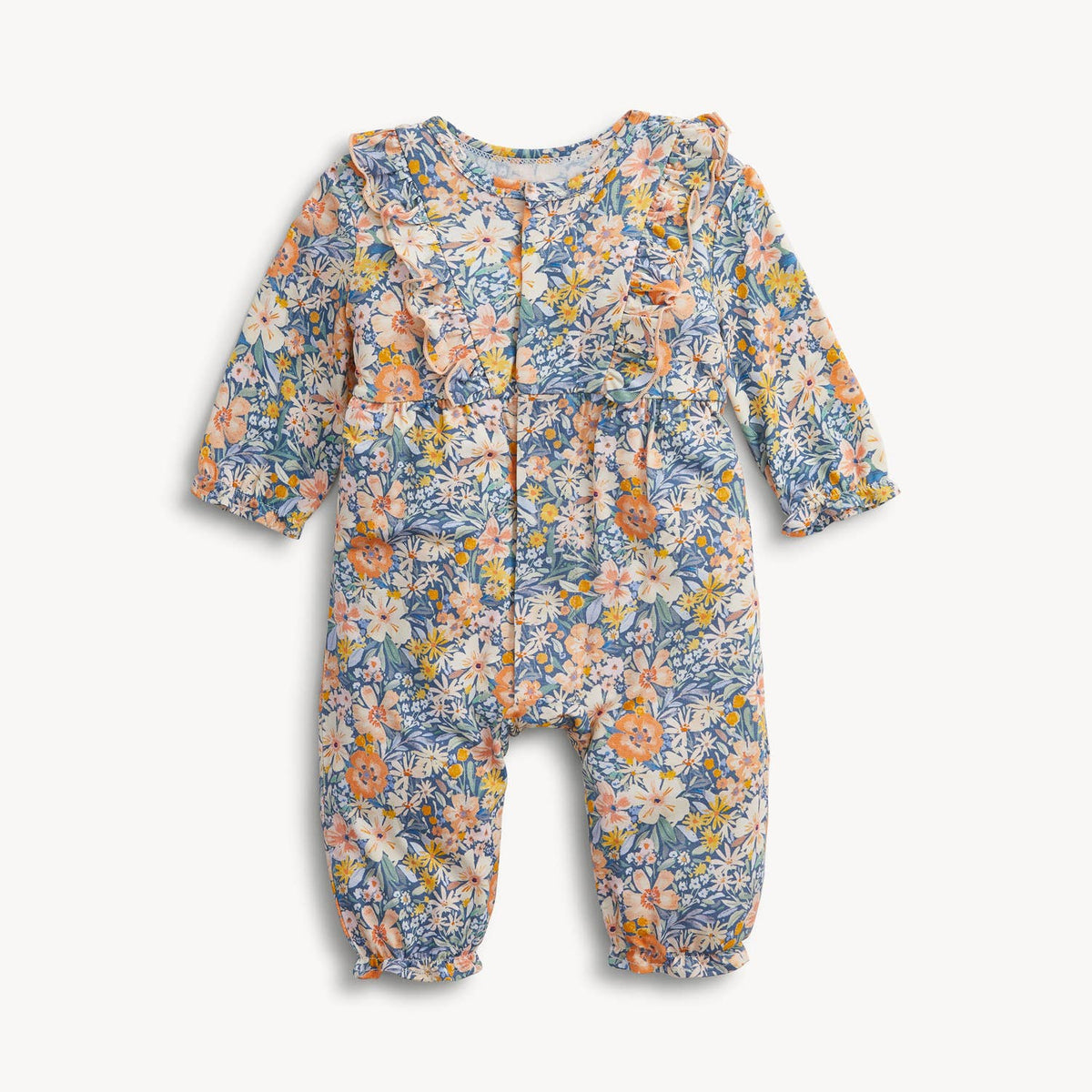 FLORA MODAL BABY GIRLS L/S RUFFLE ROMPER