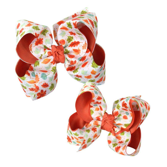 Layered Fall Leaves Bow on Alligator Clip