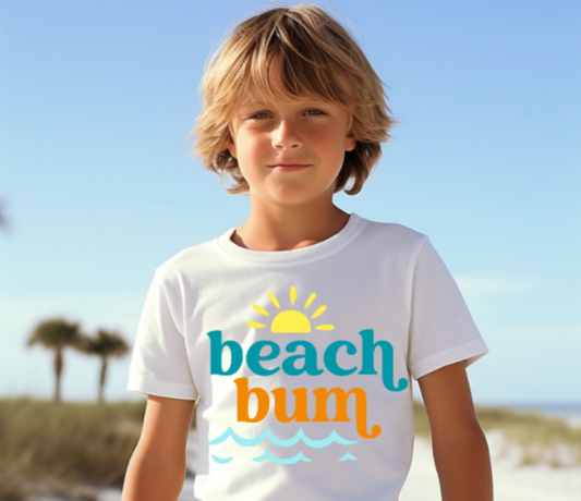 Beach Bum Summer Kids Tee Shirt, Boys Retro Sunshine Tee