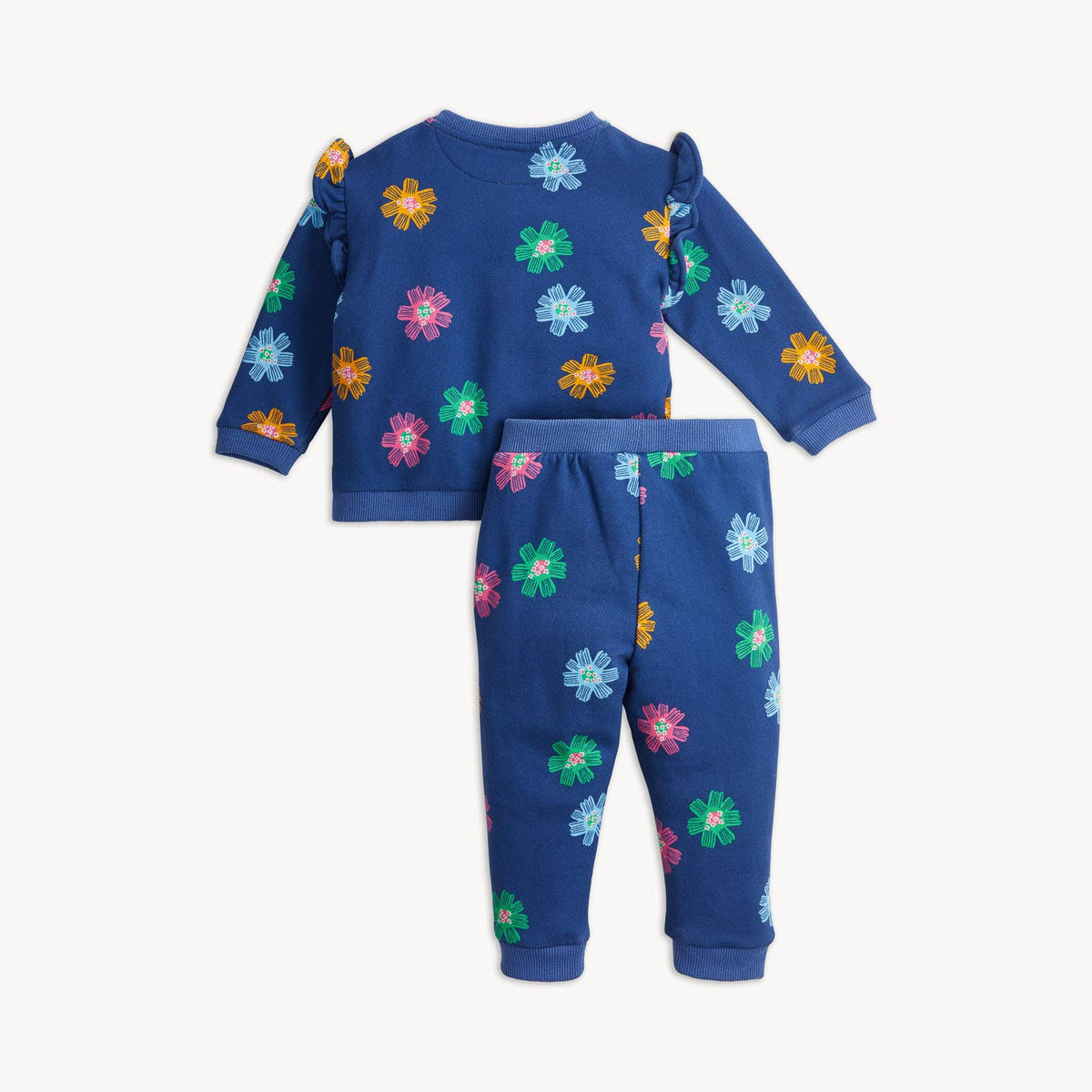 NAVY FLORAL FRENCH TERRY GIRLS TOP/PANT SET